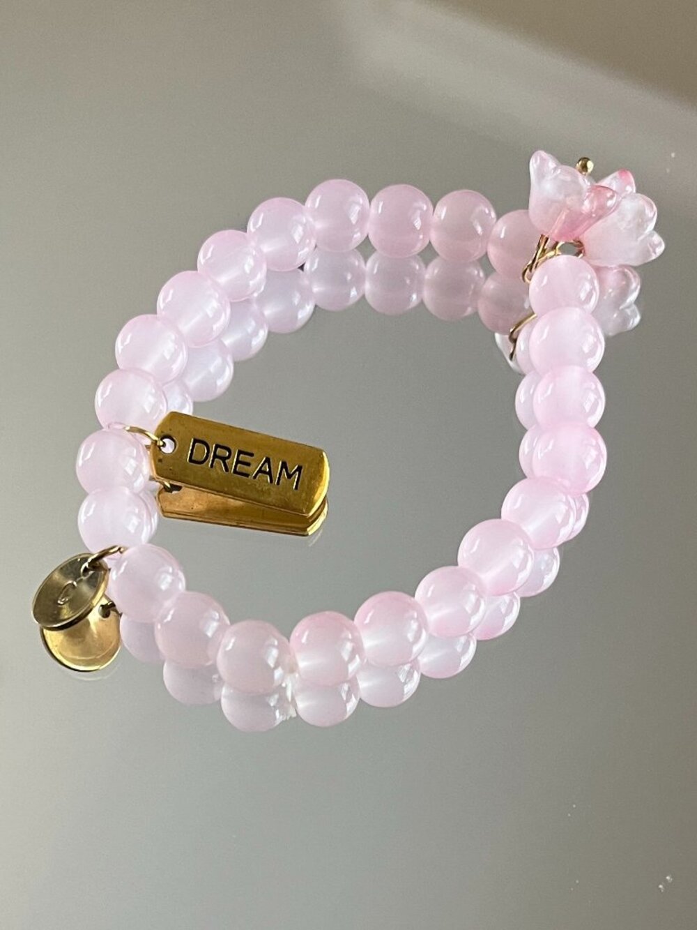 Charmze Pink Crystal Beaded Stretch Bracelet NEW Flowers and Dream Tag